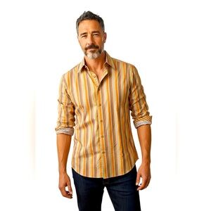 ROBERT GRAHAM Mens 100% Cotton flip cuff Orange Button floral stripe Shirt sz M